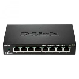 D-Link DES-108 - Switch Ethernet de 8 Puertos 10/100 Mbps, No Administrado, Plug and Play, Chasis Metal, Silencioso, con QoS y Tecnología Green para Ahorro de Energía